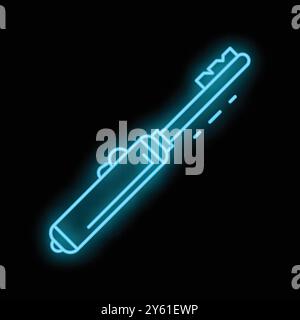 Blue neon lighter glowing on black background, concept of smoking accessories Stock Vector