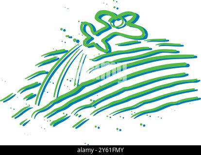 line colorful Crop duster airplane spraying a farm field Vector illustration. Stock Vector
