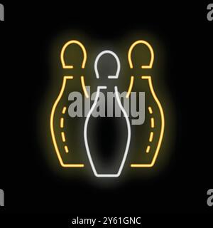 Bowling pins neon sign on black background with copy space Stock Vector