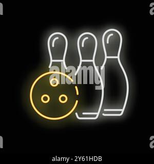 Neon bowling ball rolling towards pins striking for a spare or strike Stock Vector