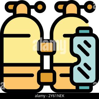 Scuba diving equipment icon, featuring two oxygen tanks connected and a diving mask, essential gear for underwater exploration Stock Vector