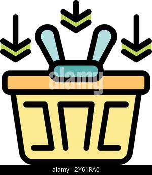 This colorful icon represents adding items to a shopping cart, symbolizing online shopping, e commerce, and retail Stock Vector