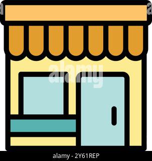 This icon of a yellow shop with an orange awning represents local businesses and commerce Stock Vector