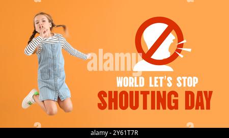 Avoid Shouting Banner for World Lets Stop Shouting Day with little girl showing ...