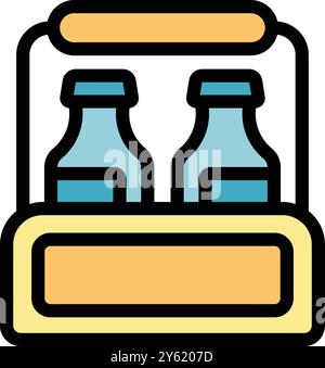 This icon of a wooden beer carrier with two bottles is perfect for projects related to pubs, restaurants, and beverages Stock Vector