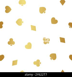 Playing Card golden Symbols seamless pattern. White background. Casino Texture Stock Vector