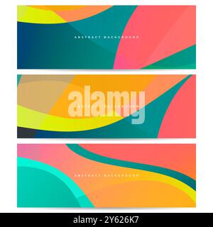 Colorful fluid vector set of backgrounds with wavy geometric shapes. Modern vibrant colors gradient banner design collection. Vector illustration Stock Vector