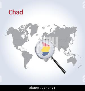 Chad Magnified Map and Flag, Chad Enlargement Maps, Vector Art Stock Vector