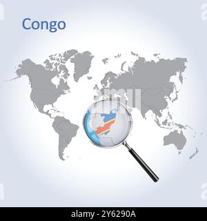 World map with magnified Congo. Congo flag and map Stock Vector Image ...