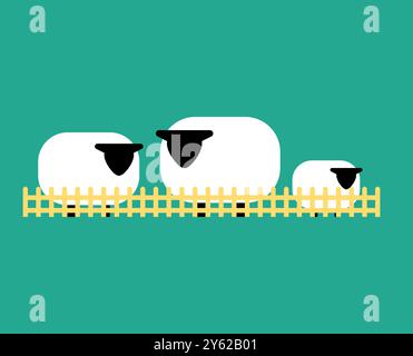 Sheep in pen. Sheep and fence Stock Vector