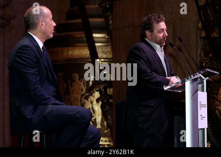 New York, NY, USA. 1 December, 2015. Comedian, Jerry Seinfeld, President and CEO of Cablevision Systems Corporation and Executive Chairman of The Madison Square Garden Company, James L. Dolan at the Madison Square Garden Company Special Announcement at The Beacon Theatre. Credit: Steve Mack/Alamy Stock Photo