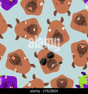 Capybara pattern. rodent background. Ornament face animal Stock Vector
