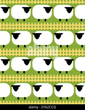 Sheep in pen pattern seamless. Sheep and fence background Stock Vector