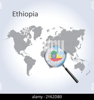 Ethiopia Magnified Map and Flag, Ethiopia Enlargement Maps, Vector Art Stock Vector