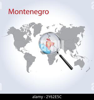 Montenegro Magnified Map and Flag, Montenegro Enlargement Maps, Vector Art Stock Vector