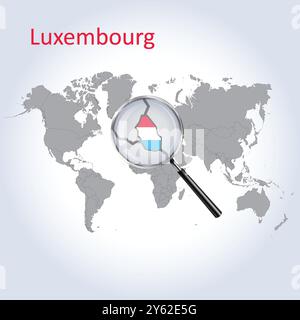 Luxembourg Magnified Map and Flag, Luxembourg Enlargement Maps, Vector Art Stock Vector