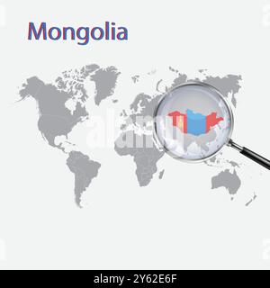 Mongolia Magnified Map and Flag, Mongolia Enlargement Maps Stock Vector