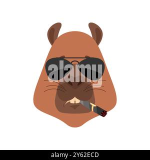 Capybara smoking cigar emoji. rodent Cool serious avatar of emotions. Beast strict. Vector illustration Stock Vector