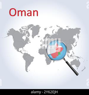 Oman Magnified Map and Flag, Oman Enlargement Maps, Vector Art Stock Vector