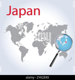 Japan Magnified Map and Flag, Japan Enlargement Maps, Vector Art Stock Vector