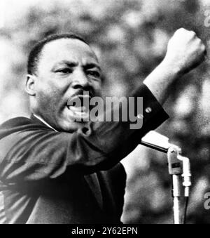 Nobel Prize winner , Dr Martin Luther King forcefully emphasises , a point at his 4 August 1965 mass rally outside the wall of all white Girard College , that ' We want all our rights ', Philadelphia , Pennsylvania , USA . The crowd gathered around the main gate of the 117 year old school to hear King speak as his two day visit neared it's end .  6 August 1965 Stock Photo