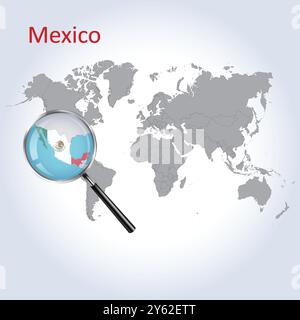 Mexico Magnified Map and Flag, Mexico Enlargement Maps, Vector Art Stock Vector