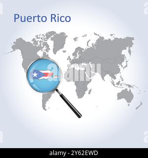 Puerto Rico Magnified Map and Flag, Puerto Rico Enlargement Maps, Vector Art Stock Vector