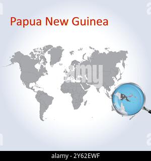 Papua New Guinea Magnified Map and Flag, Papua New Guinea Enlargement Maps Stock Vector