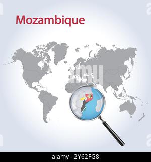 Mozambique Magnified Map and Flag, Mozambique Enlargement Maps, Vector Art Stock Vector