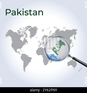 Pakistan Magnified Map and Flag, Pakistan Enlargement Maps, Vector Art Stock Vector