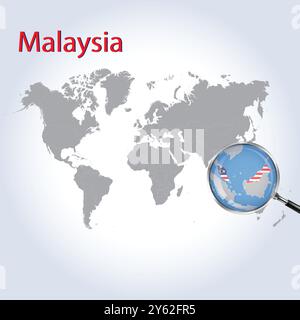 Malaysia Magnified Map and Flag, Malaysia Enlargement Maps, Vector Art Stock Vector