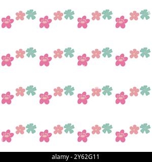 Seamless pattern of simple flowers and plant elements. Vector illustration in cartoon style. Stock Vector