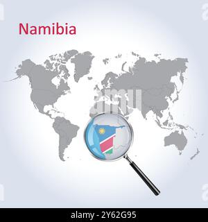 Namibia Magnified Map and Flag, Namibia Enlargement Maps, Vector Art Stock Vector