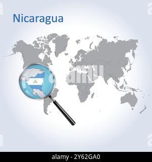 Nicaragua Magnified Map and Flag, Nicaragua Enlargement Maps, Vector Art Stock Vector