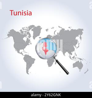 Tunisia Magnified Map and Flag, Tunisia Enlargement Maps, Vector Art Stock Vector