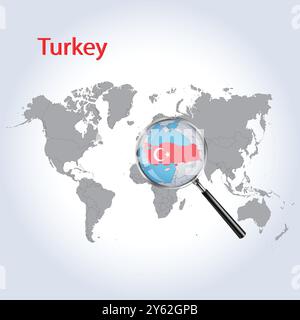 Turkey Magnified Map and Flag, Turkey Enlargement Maps, Vector Art Stock Vector