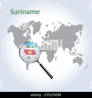 Suriname Magnified Map and Flag, Suriname Enlargement Maps, Vector Art Stock Vector