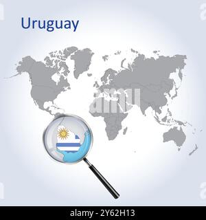 Uruguay Magnified Map and Flag, Uruguay Enlargement Maps, Vector Art Stock Vector