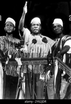 His Country Free Prime Minister Dr Kwame Nkrumah waves to the crowds at Midnight - as the Gold Coast becomes the independent State of Ghana.  At midnight the Union Jack had been hauled down throughout the former colony, and the flag of the new nation raised in its place.  Ghana is remaining in the British Commonwealth.  6th March 1957, Accra Stock Photo