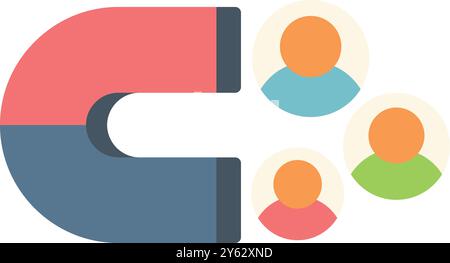 Magnet attracting people, illustrating the concept of inbound marketing strategy for attracting customers Stock Vector