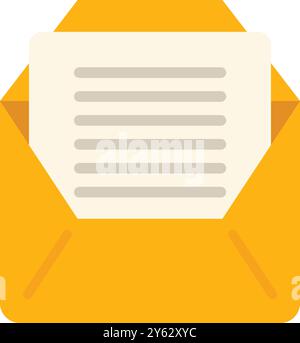 Open yellow envelope with a letter sticking out, isolated on white background Stock Vector