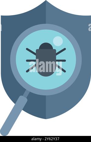 Magnifying glass is detecting a computer virus malware with shield protection, concept for online safety, virus scan, anti malware software Stock Vector