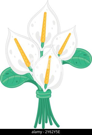 White calla lilies bouquet with green leaves and stems Vector Stock Vector
