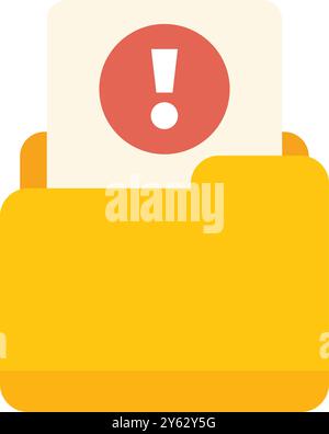 Yellow folder containing an important document showing an exclamation point, a potential warning or alert Stock Vector