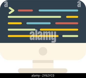Computer showing programming code on screen icon in flat style Stock Vector
