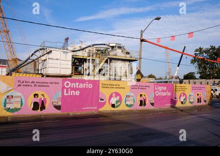 Toronto Ontario, September 2024.  Construction site of the New Pape Station of the Ontario Line Subway development at Eaton and Danforth Stock Photo