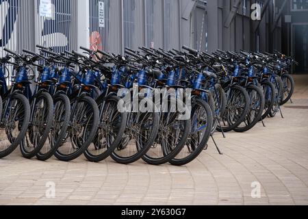 E-bikes from the Mein Schiff 1, Ozeane Cruise Ship ready for guests to take on tour around Halifax, canada Stock Photo