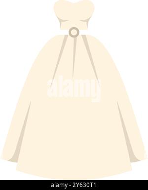 Long elegant wedding dress with full skirt and belt, fashion boutique element for wedding organization Stock Vector
