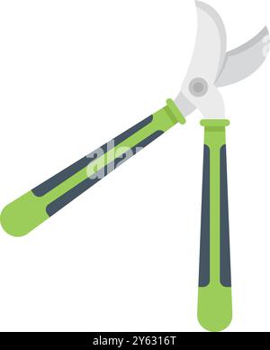 Gardening secateurs tool with green handles, cutting branches icon in flat style Stock Vector
