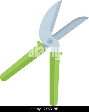 Gardening scissors with green handles for cutting branches, isolated on a white background Stock Vector